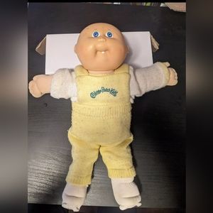 Vintage Cabbage Patch Doll Bald Head Blue Eyes Dimples 2 Yellow Romper
